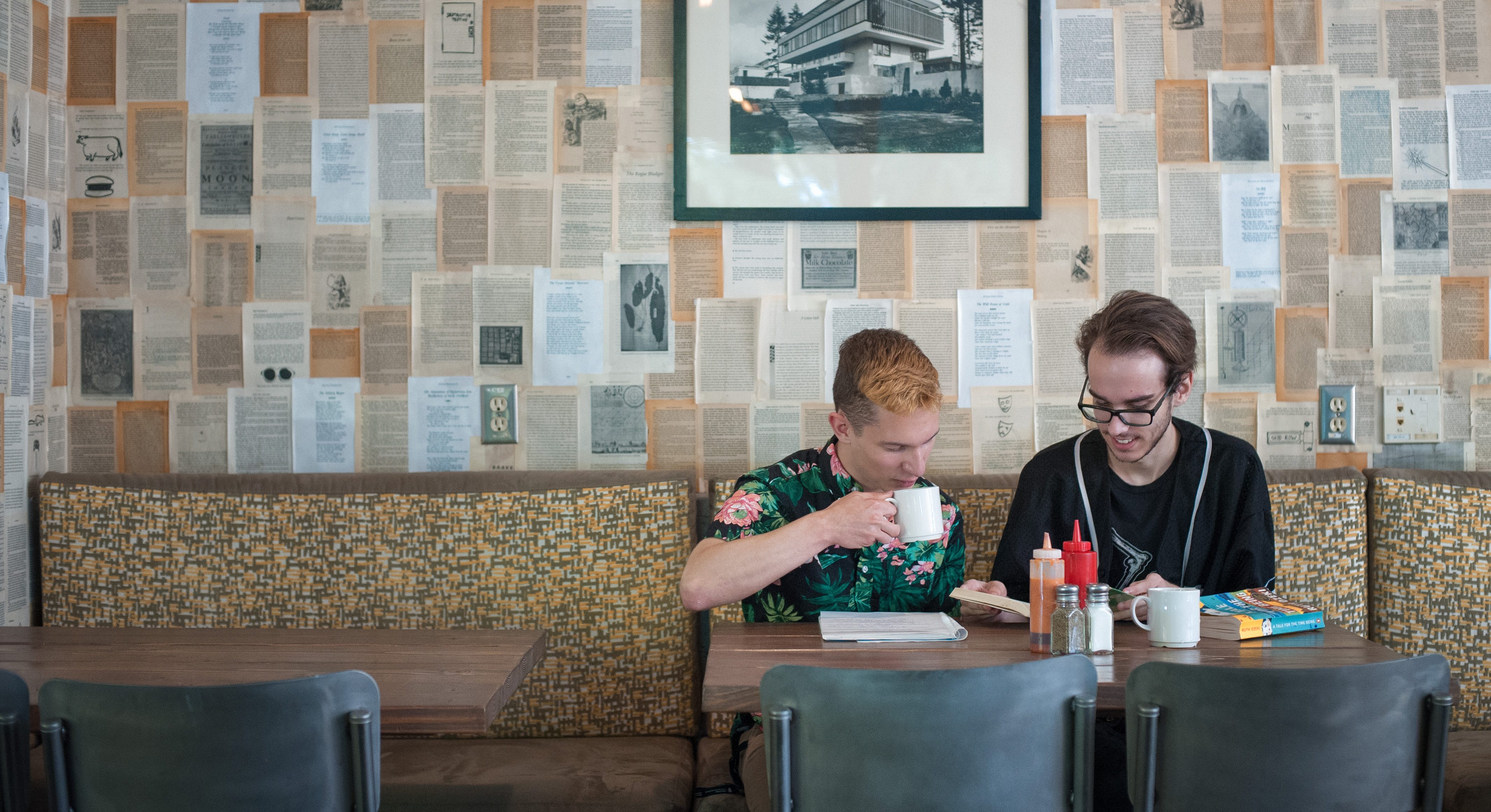 UBC Creative Writing students working together in cafe.